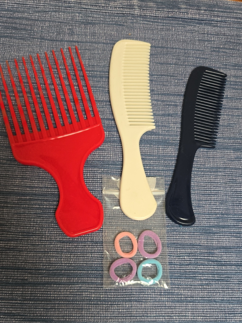 Assorted Hair Tools - Pick, Combs, Hair Ties